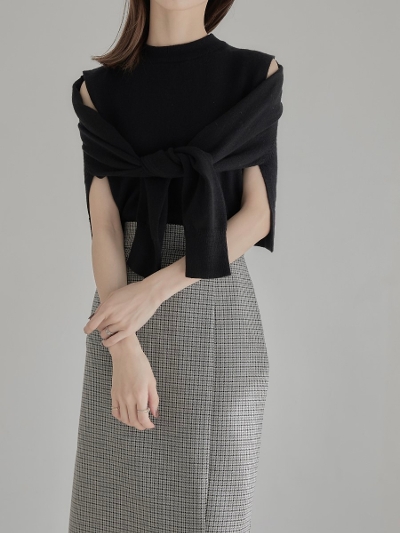 【RE ARRIVAL】  layered ensemble knit / black