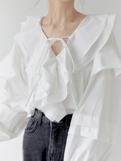 【RE ARRIVAL】 frill ribbon blouse / white