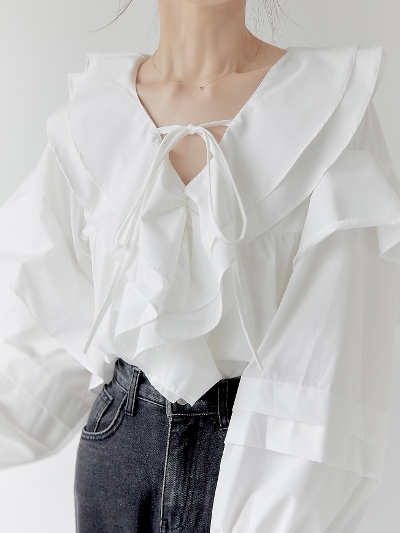 yRE ARRIVALz frill ribbon blouse / white