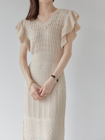【NEW】 crochet knit one piece  / beige