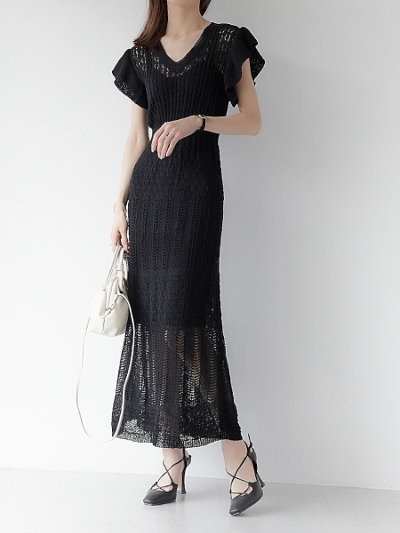 yRE ARRIVALz crochet knit one piece  / black