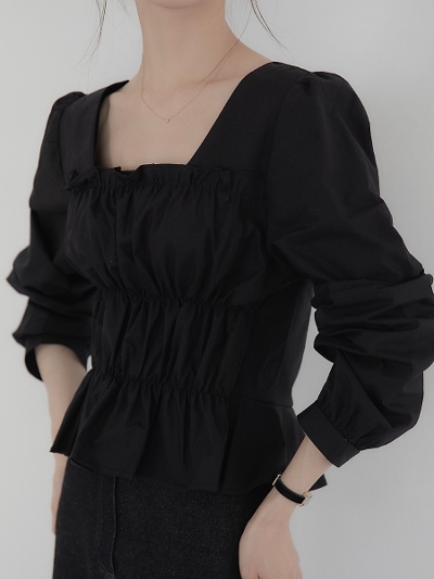 【NEW】 shirring design blouse / black