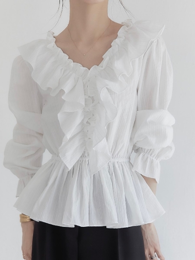 【RE ARRIVAL】 frill collar blouse / white
