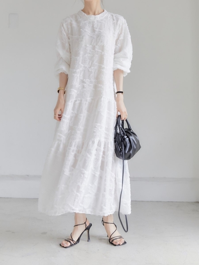 【RE ARRIVAL】 jacquard sheer dress / white