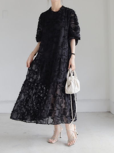 yRE ARRIVALz jacquard sheer dress / black