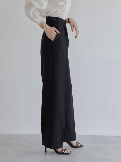 yRE ARRIVALz side button wide pants / black