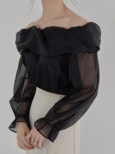 yRE ARRIVALz organza 2way blouse / black