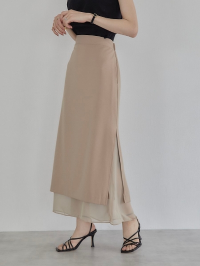 yRE ARRIVALz tulle layered slit skirt / beige