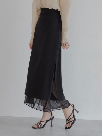 【NEW】 tulle layered slit skirt / black