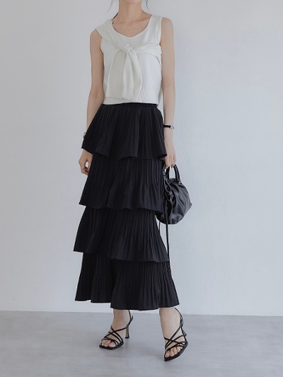 【NEW】 pleats frill skirt / black
