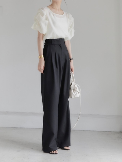 【NEW】 tuck design wide pants / black