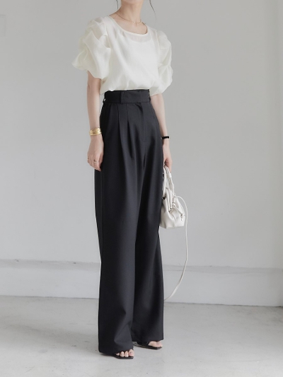 yRE ARRIVALz tuck design wide pants / black