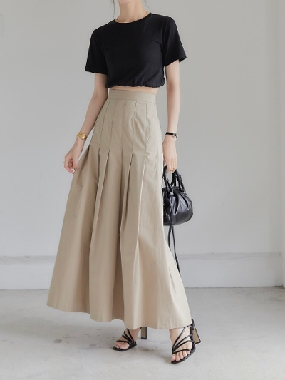 【NEW】 tuck design long skirt / beige