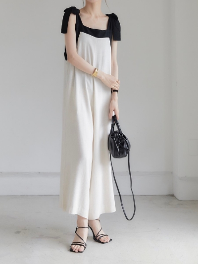 yRE ARRIVALz ribbon tie bicolor salopette / ivory