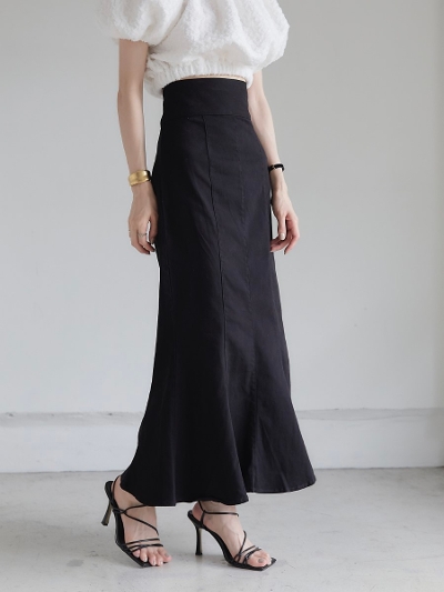 【NEW】 high waist twill mermaid skirt / black
