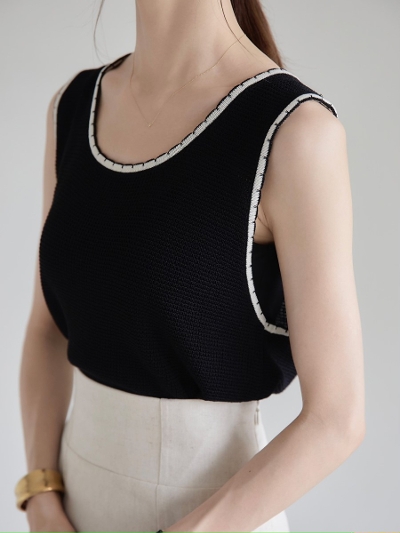 【NEW】 bicolor knit tank top / black