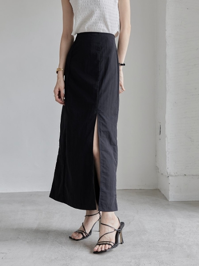 【NEW】 seersucker slit skirt / black