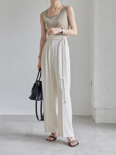 yNEWz ribbon tie slacks / ivory
