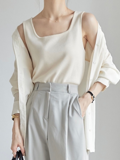 yRE ARRIVALz square neck knit tank top / cream