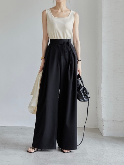 yRE ARRIVALz ribbon belt wide pants