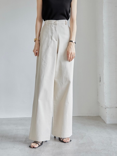 【NEW】 cream cotton wide pants