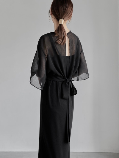 yRE ARRIVALz sheer blouse set dress / black