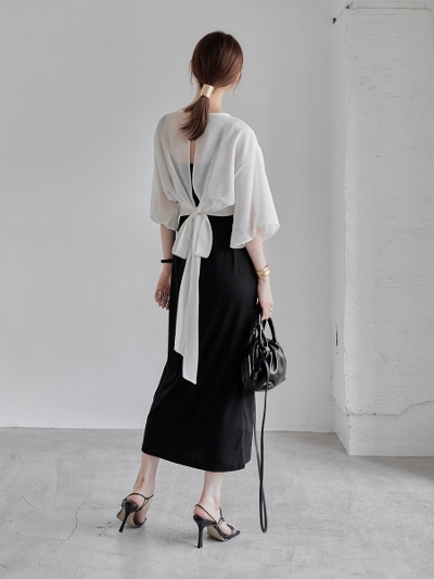 【NEW】 sheer blouse set dress / white
