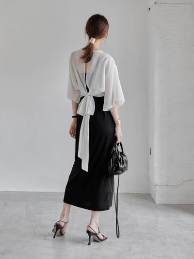yNEWz sheer blouse set dress / white