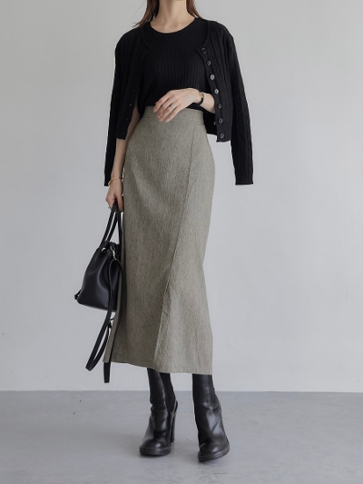 yRE ARRIVALz seersucker tight skirt / khaki