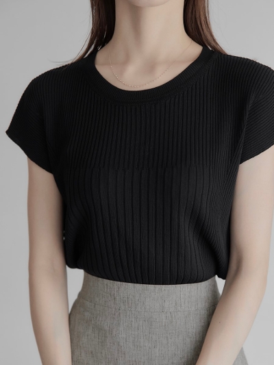 yRE ARRIVALz french sleeve rib knit / black