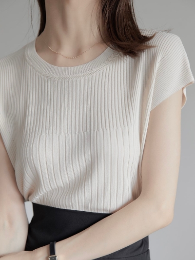 【RE ARRIVAL】 french sleeve rib knit / ivory