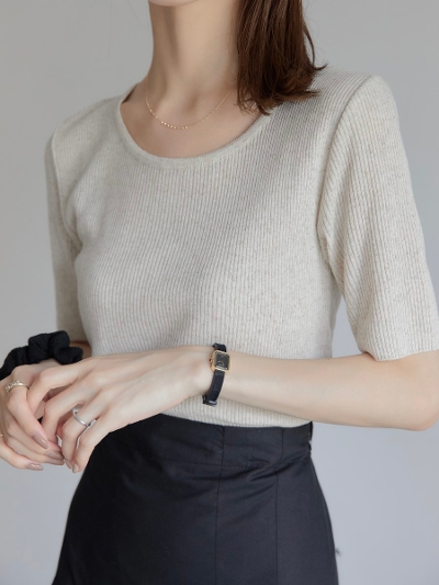 yRE ARRIVALz half sleeve rib knit / oatmeal