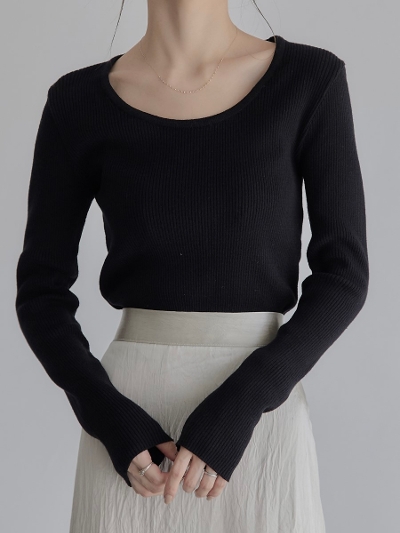 yRE ARRIVALz crew neck rib knit / black