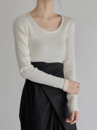 yRE ARRIVALz crew neck rib knit / ivory