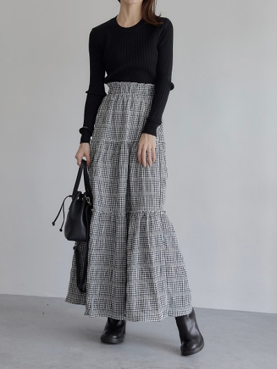 【NEW】 checked tiered skirt
