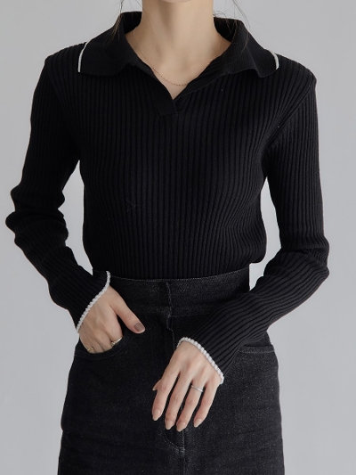 yRE ARRIVALz bicolor polo neck knit / black