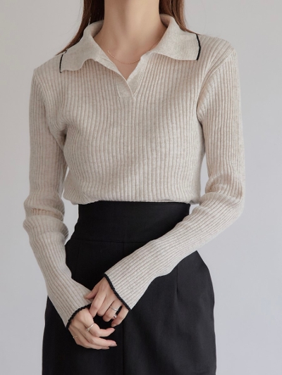 yRE ARRIVALz bicolor polo neck knit / oatmeal