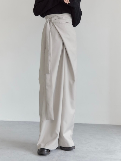 yRE ARRIVALzribbon wrap long pants / greige