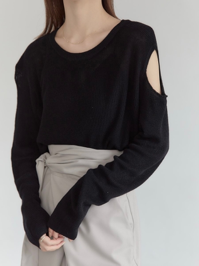 yNEWz arm cut sheer knit / black