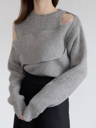 【RE ARRIVAL】 shoulder open knit / grey