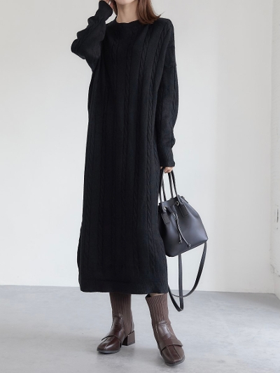 【NEW】 cable knit onepiece / black
