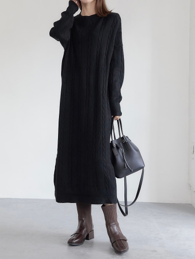 yNEWz cable knit onepiece / black