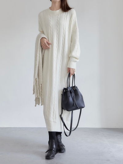 【NEW】 cable knit onepiece / ivory
