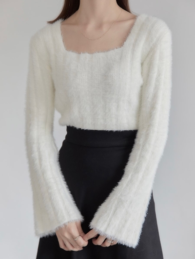 【RE ARRIVAL】 square neck shaggy knit