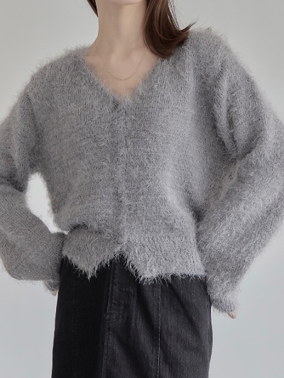【RE ARRIVAL】 shaggy knit cardigan / grey