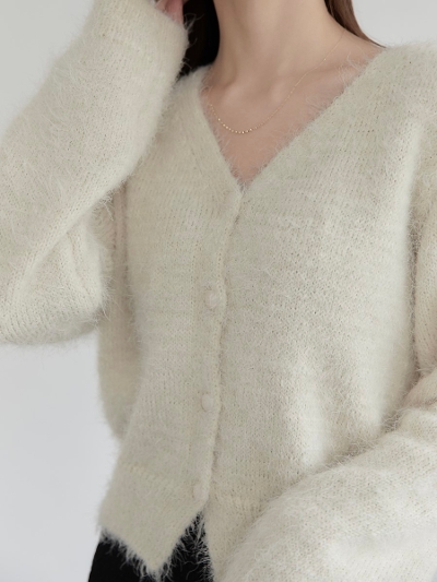 【RE ARRIVAL】 shaggy knit cardigan / ivory