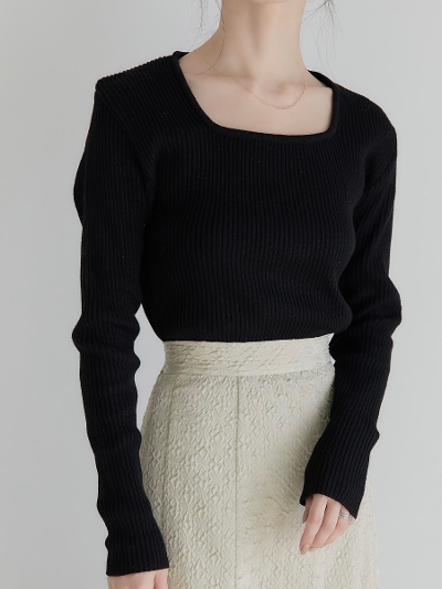yRE ARRIVALz square neck rib knit / black