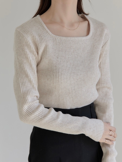 yRE ARRIVALz square neck rib knit / oatmeal
