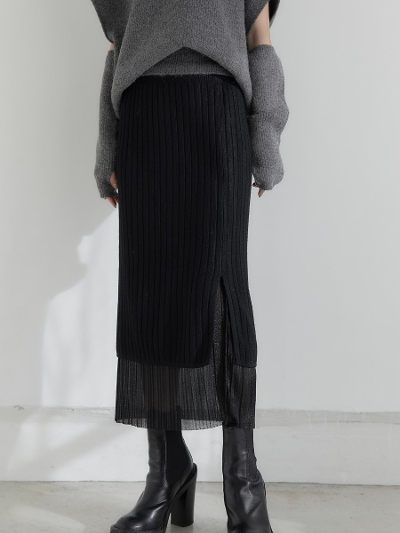 【NEW】 glitter tulle rib knit skirt
