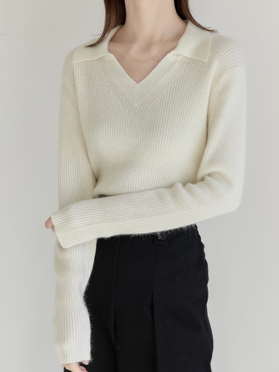 【NEW】 polo neck knit tops